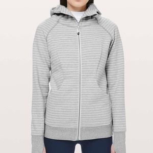 Lululemon scuba hoodie sz 2 light grey heathered stripe classic cotton fleece